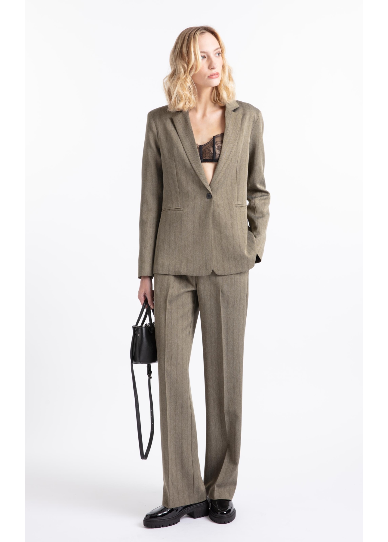 Calça Stella Cross-Over Button Straigh Verde Militar