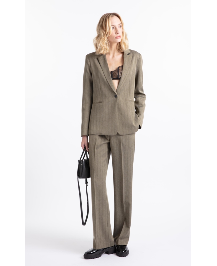 Calça Stella Cross-Over Button Straigh Verde Militar