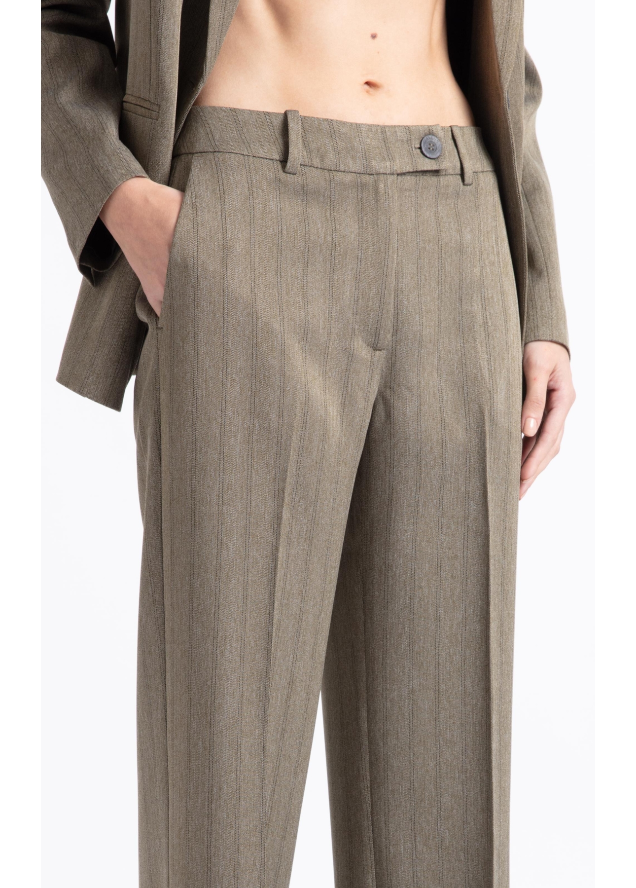 Calça Stella Cross-Over Button Straigh Verde Militar