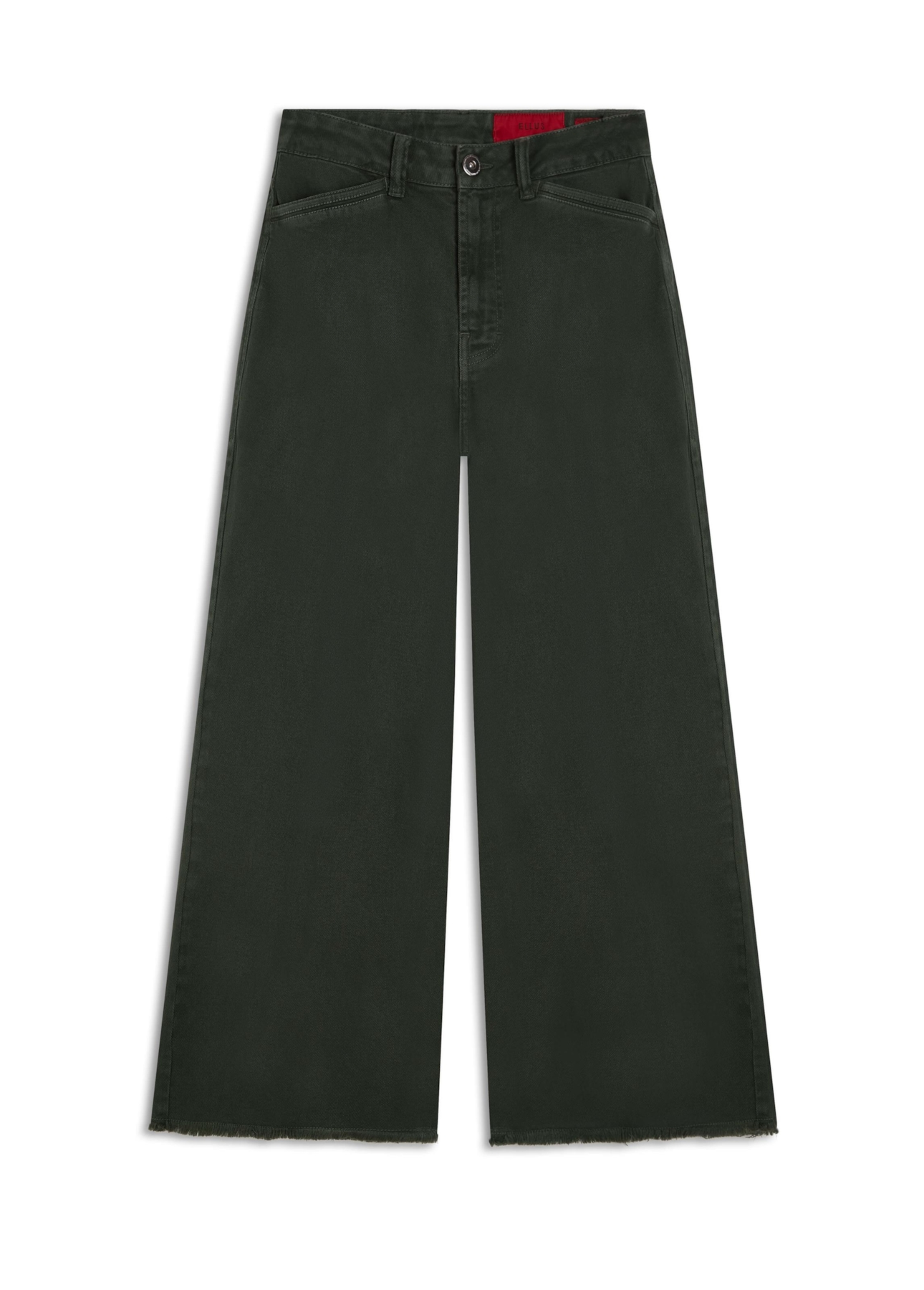 Calça Vintade Demim Color Wide Leg Cropped Verde Militar