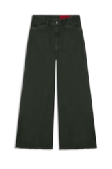 Calça Vintade Demim Color Wide Leg Cropped Verde Militar
