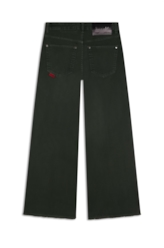 Calça Vintade Demim Color Wide Leg Cropped Verde Militar