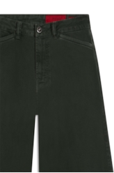 Calça Vintade Demim Color Wide Leg Cropped Verde Militar