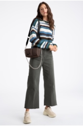 Calça Vintade Demim Color Wide Leg Cropped Verde Oliva