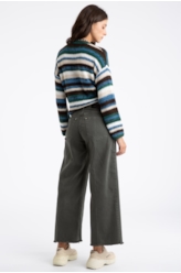 Calça Vintade Demim Color Wide Leg Cropped Verde Oliva