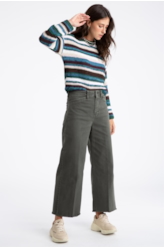 Calça Vintade Demim Color Wide Leg Cropped Verde Oliva