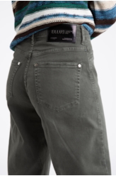 Calça Vintade Demim Color Wide Leg Cropped Verde Oliva