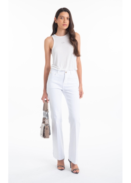 Calça Vintage Denim Color Flare 5 Pockets Branco