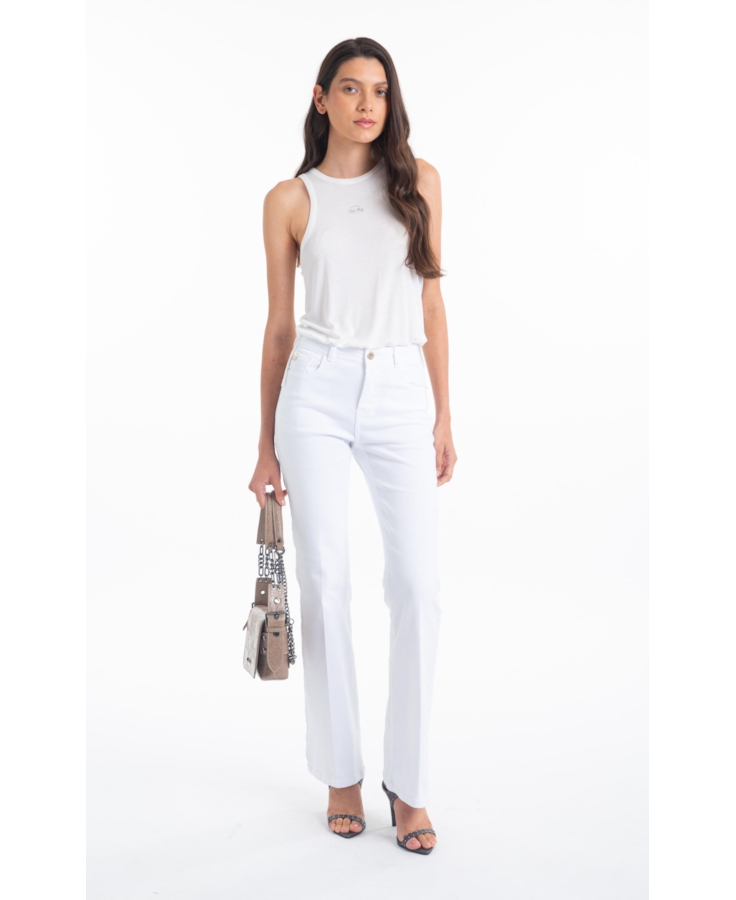 Calça Vintage Denim Color Flare 5 Pockets Branco