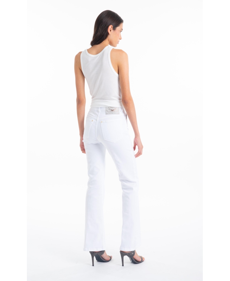 Calça Vintage Denim Color Flare 5 Pockets Branco