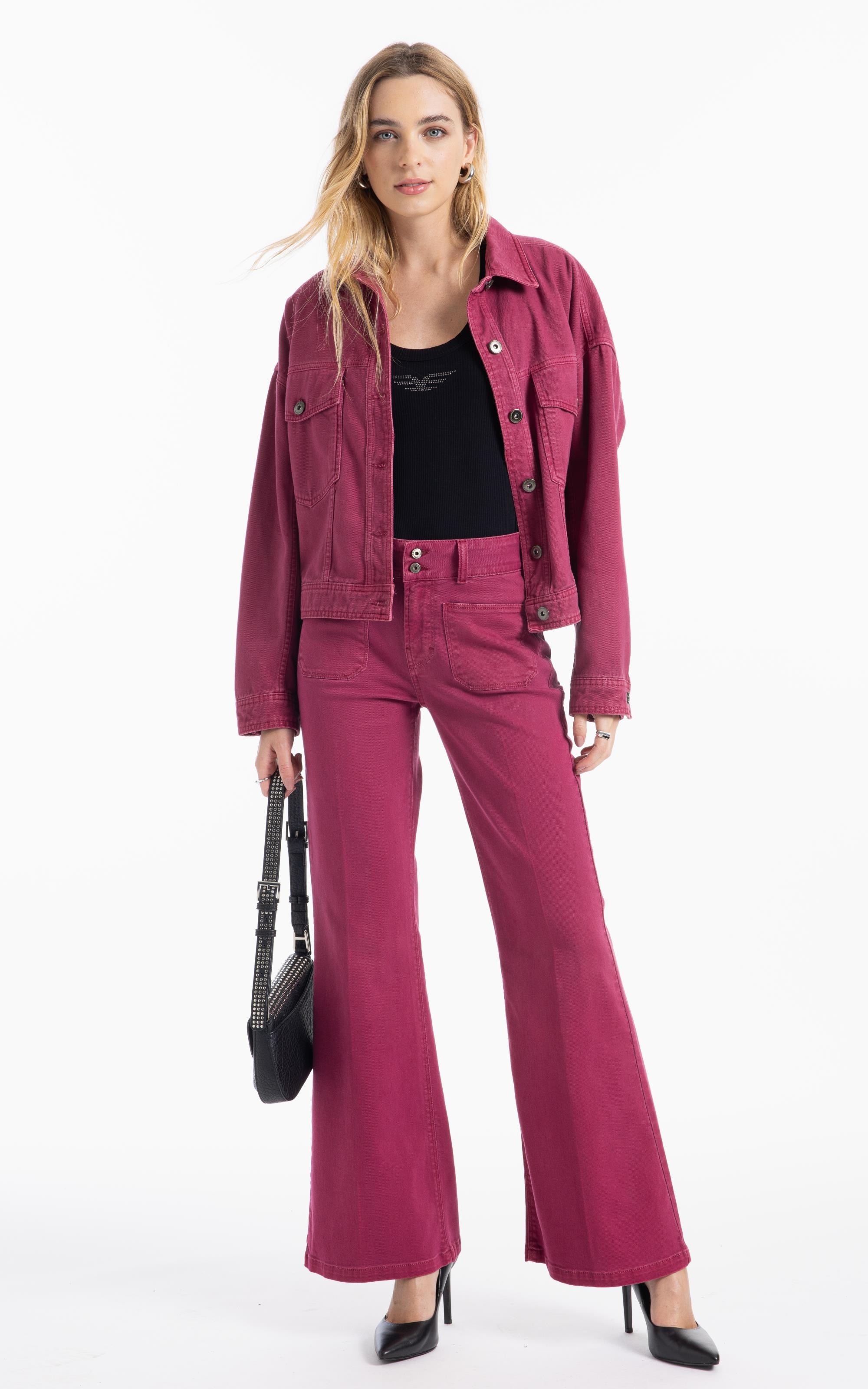 Calça Vintage Denim Color Flare Magenta
