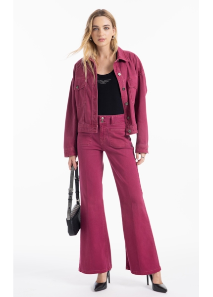 Calça Vintage Denim Color Flare Magenta