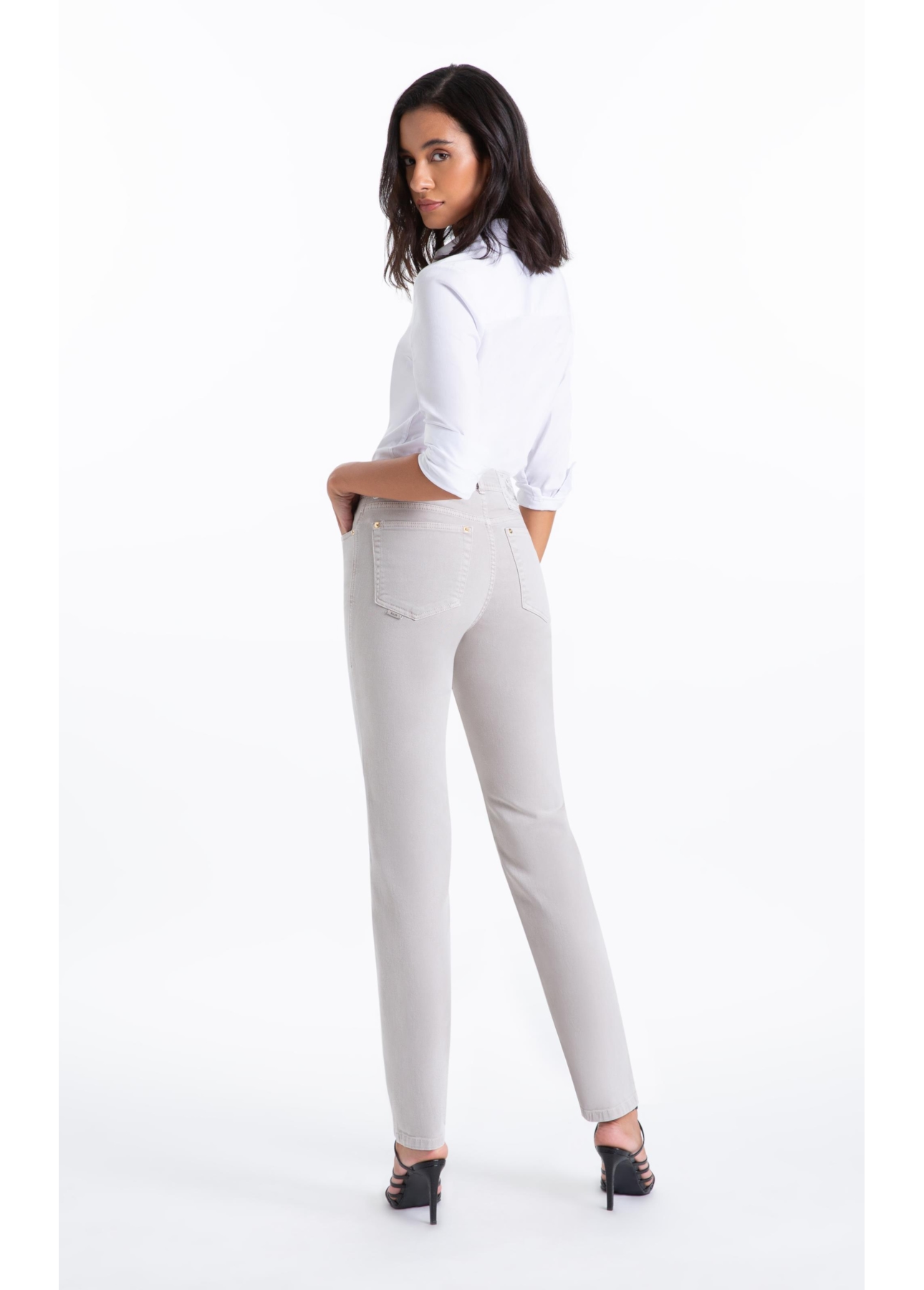 Calça Vintage Denim Color Gisele Reta 5 Pock Silver