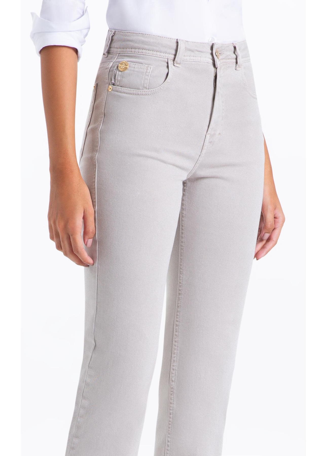 Calça Vintage Denim Color Gisele Reta 5 Pock Silver