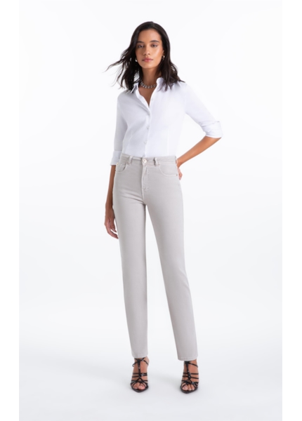 Calça Vintage Denim Color Gisele Reta 5 Pock Silver