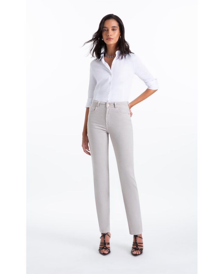 Calça Vintage Denim Color Gisele Reta 5 Pock Silver