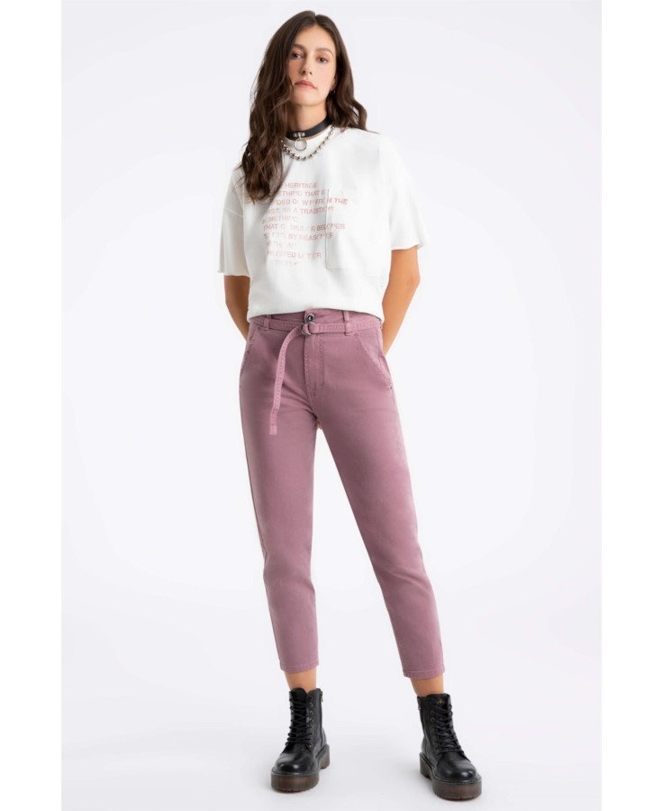 Calça Vintage Denim Color Mom Rosa Dirty