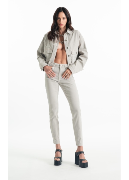 Calça Vintage Denim Color Skinny 5 Pockets Silver