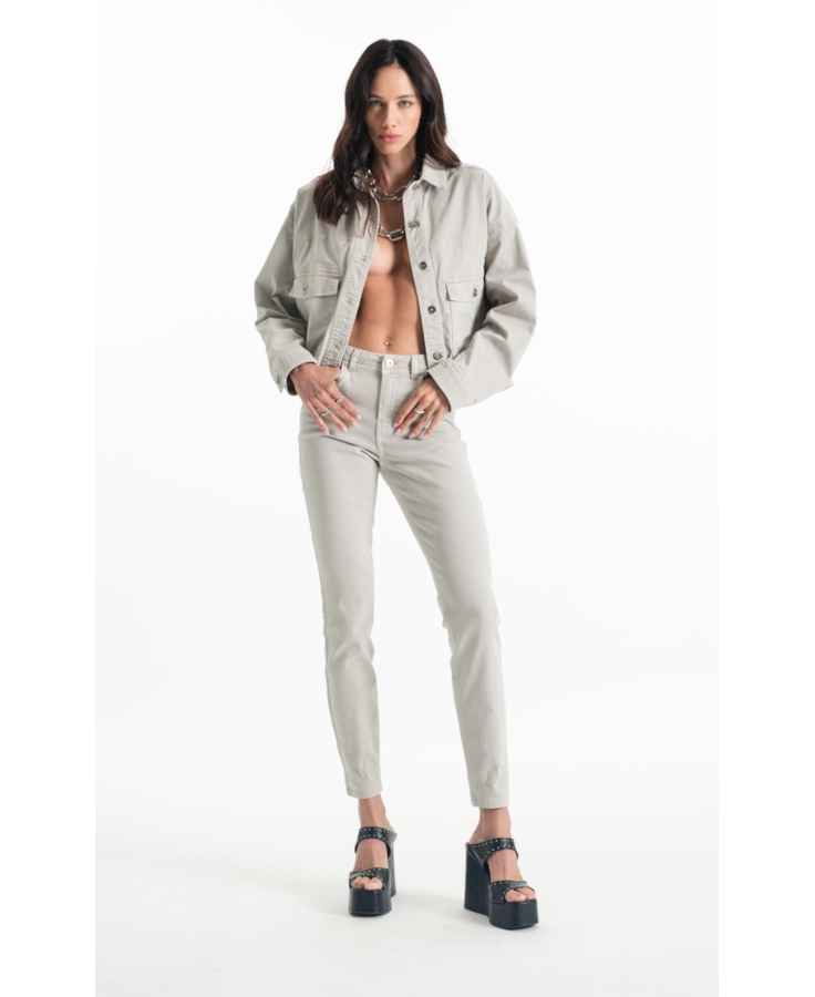 Calça Vintage Denim Color Skinny 5 Pockets Silver