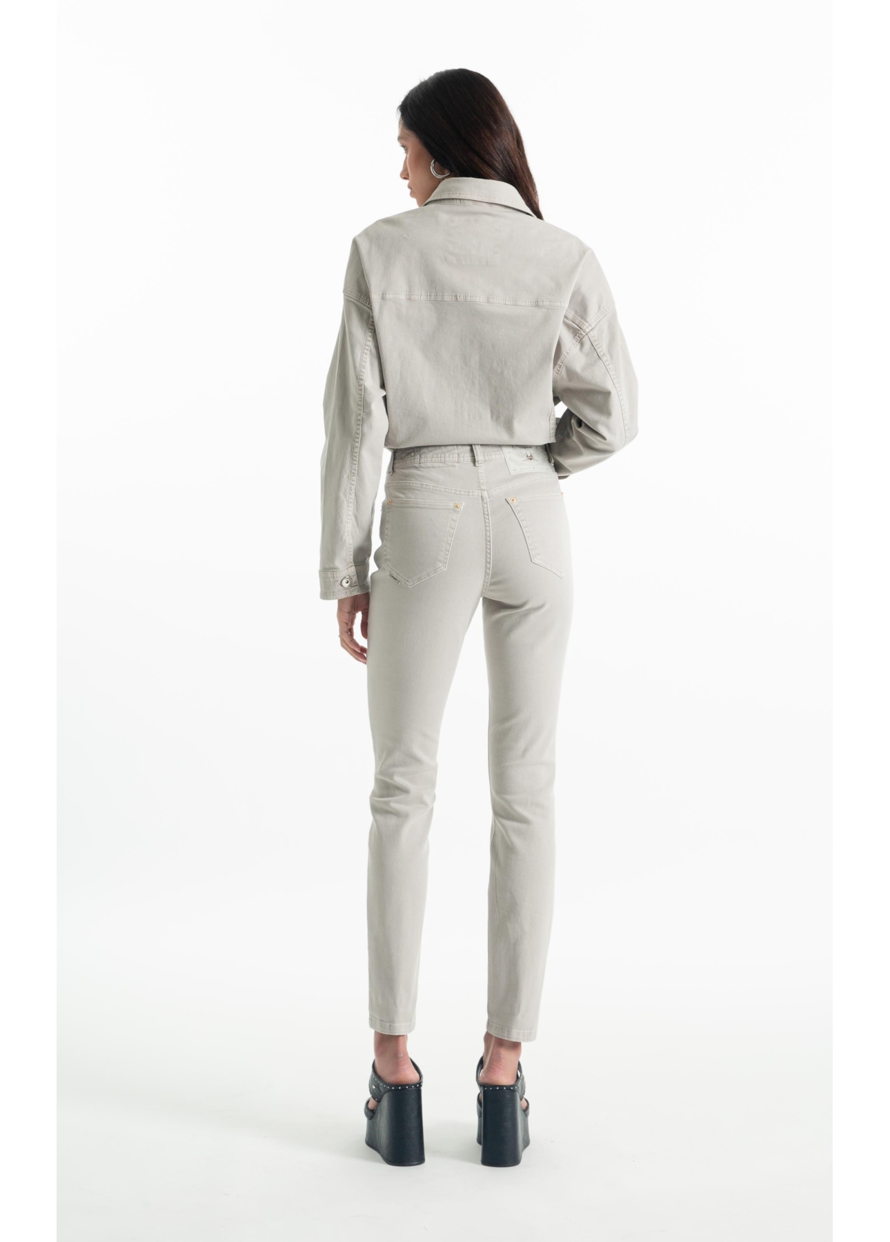 Calça Vintage Denim Color Skinny 5 Pockets Silver