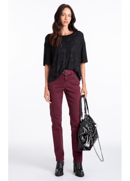 Calça Vintage Denim Color Skinny Bordeaux