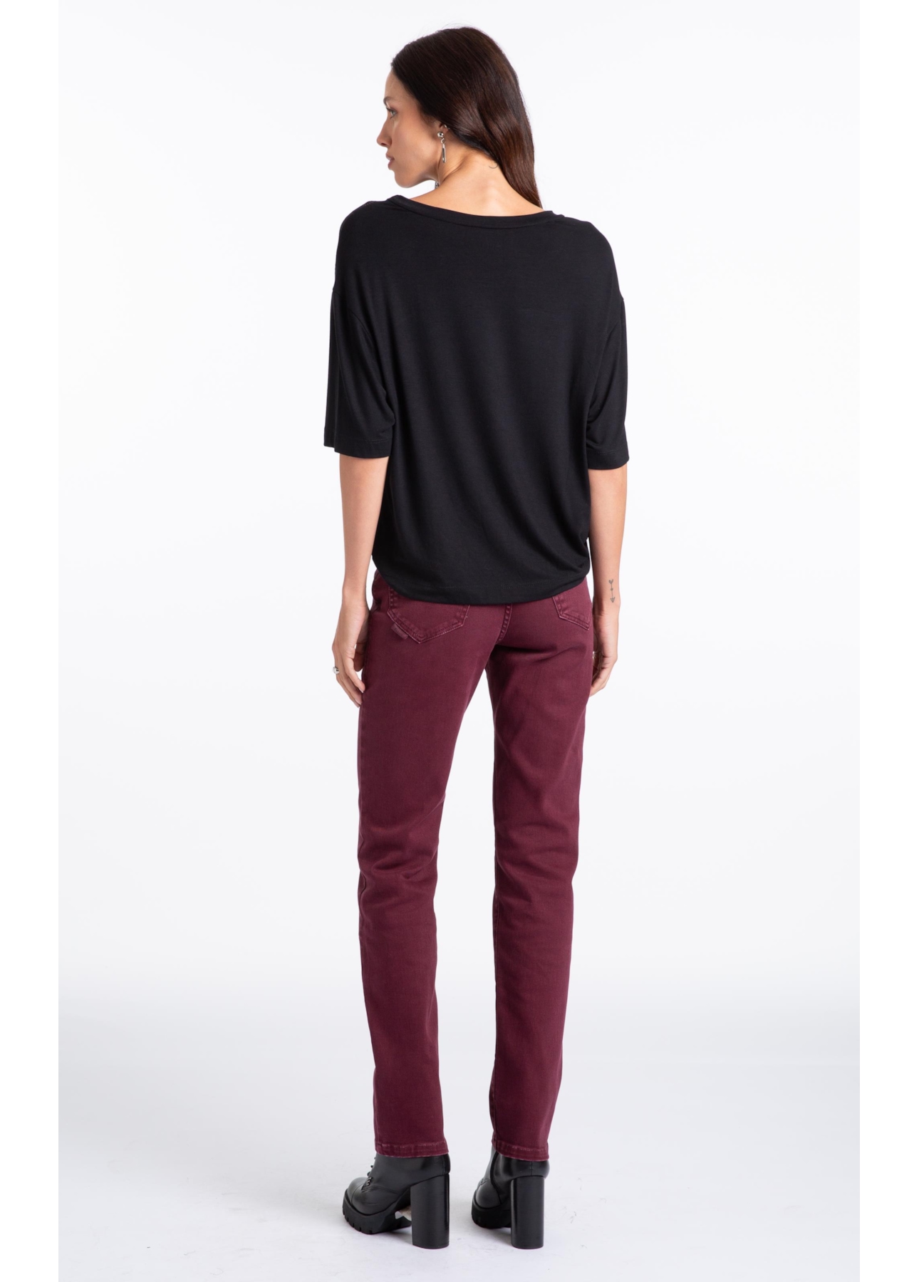 Calça Vintage Denim Color Skinny Bordeaux