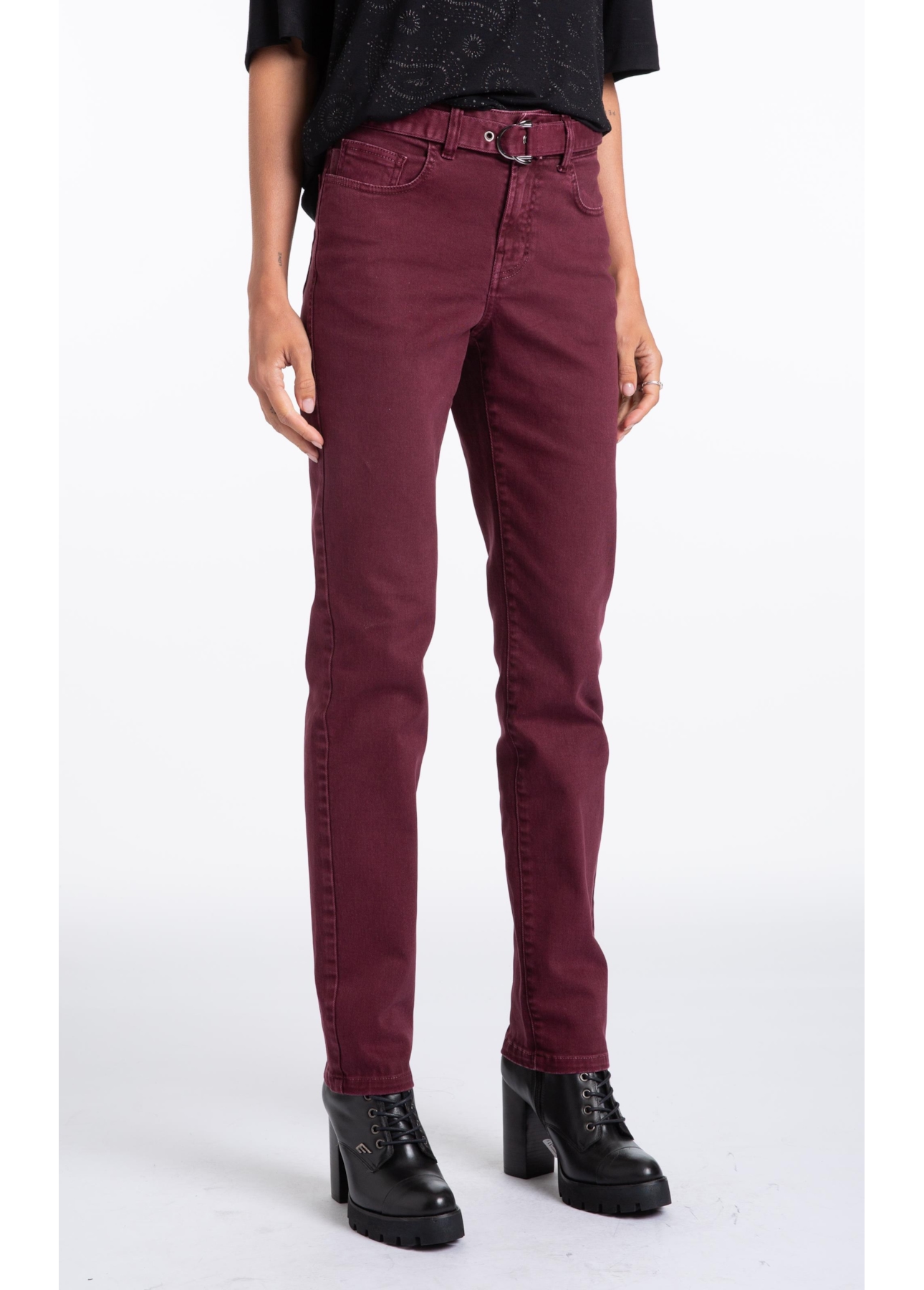 Calça Vintage Denim Color Skinny Bordeaux