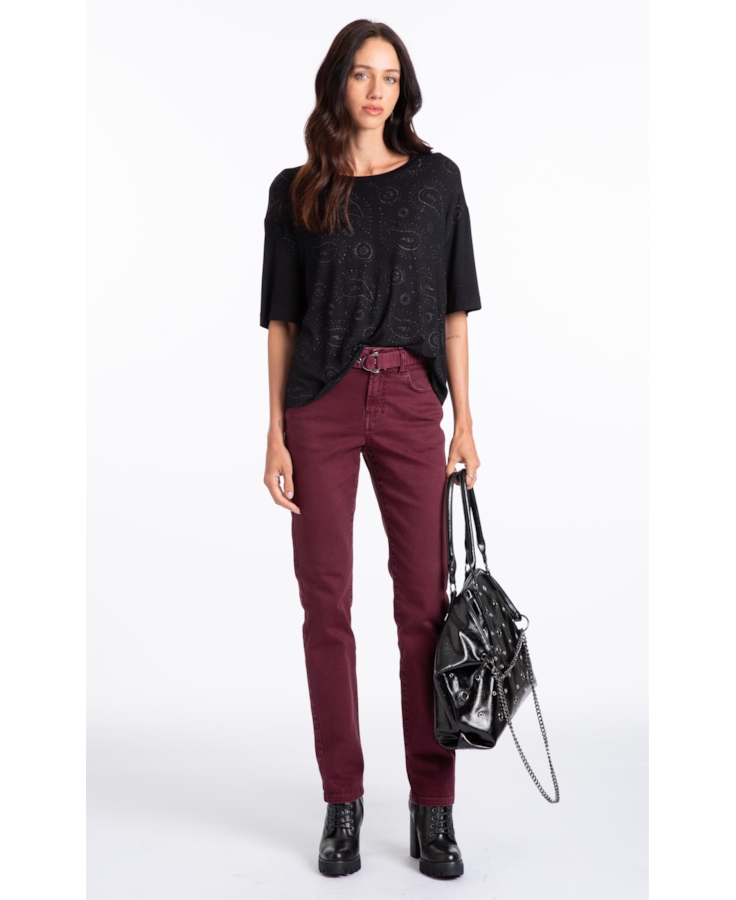 Calça Vintage Denim Color Skinny Bordeaux