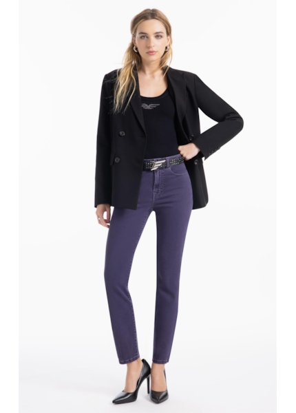 Calça Vintage Denim Color Skinny Purple Blue