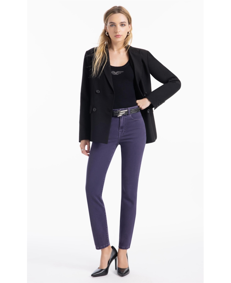 Calça Vintage Denim Color Skinny Purple Blue
