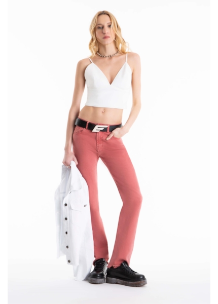 Calça Vintage Denim Color Slim Marble Wash Goiaba
