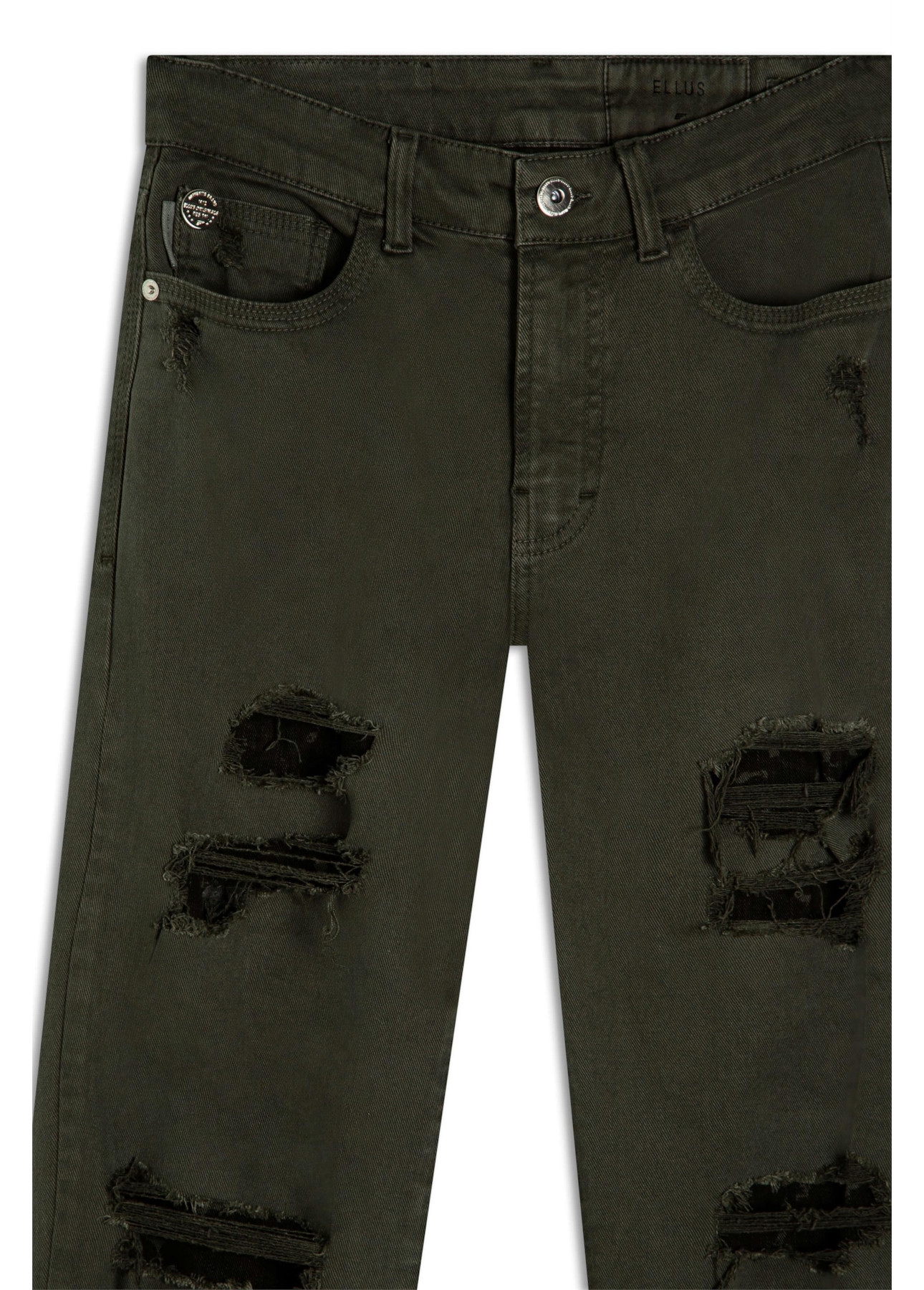 Calça Vintage Denim Leopard Verde Oliva