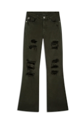 Calça Vintage Denim Leopard Verde Oliva