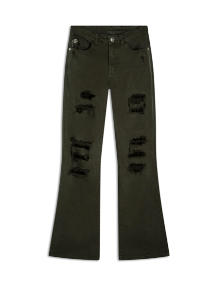 Calça Vintage Denim Leopard Verde Oliva
