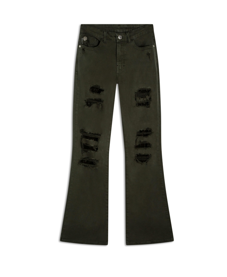 Calça Vintage Denim Leopard Verde Oliva