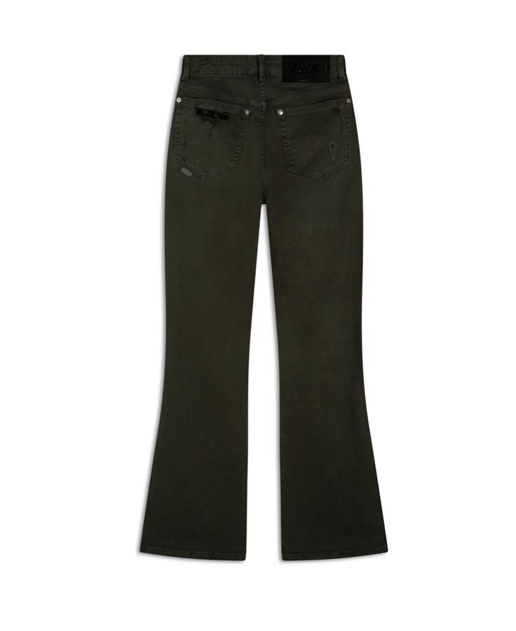 Calça Vintage Denim Leopard Verde Oliva