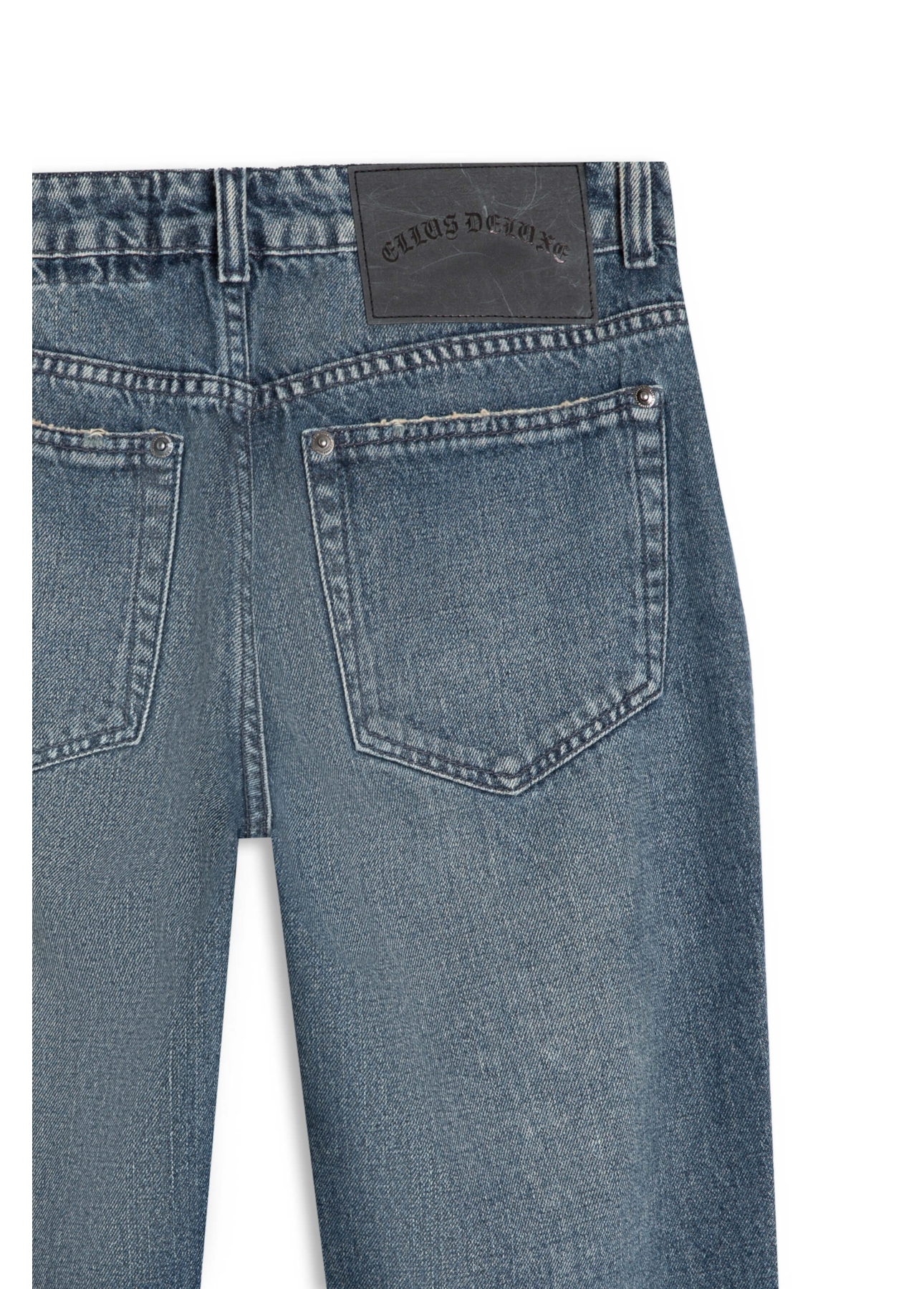 Calça Vintage Denim Pedras Médio C/ Puídos e Matriz