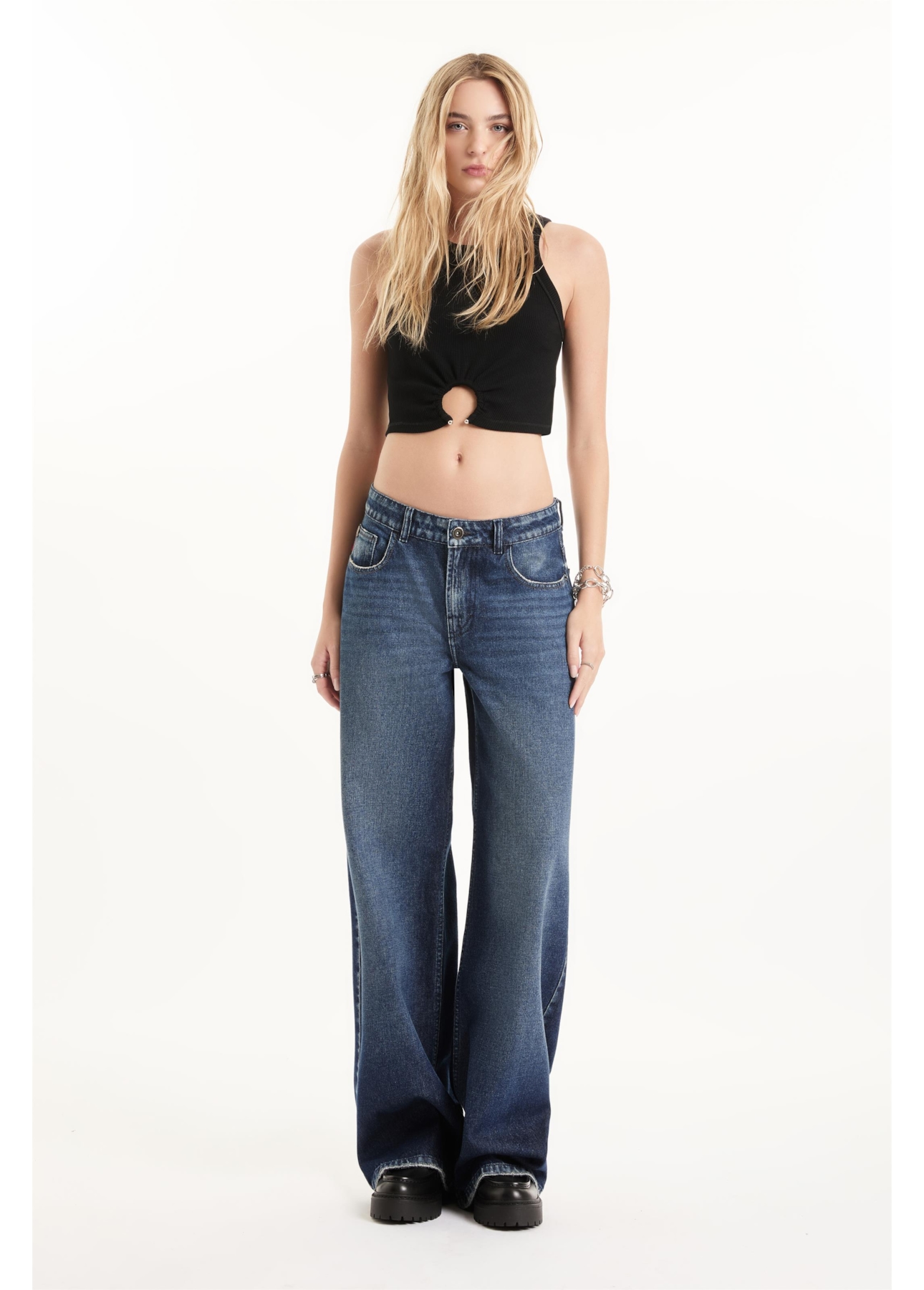 Calça Vintage Denim Wide Leg Lav. Escuro