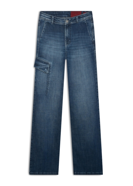 Calça Visco Indigo Elastic Flare Cargo Lav.Escuro C/Pincelado