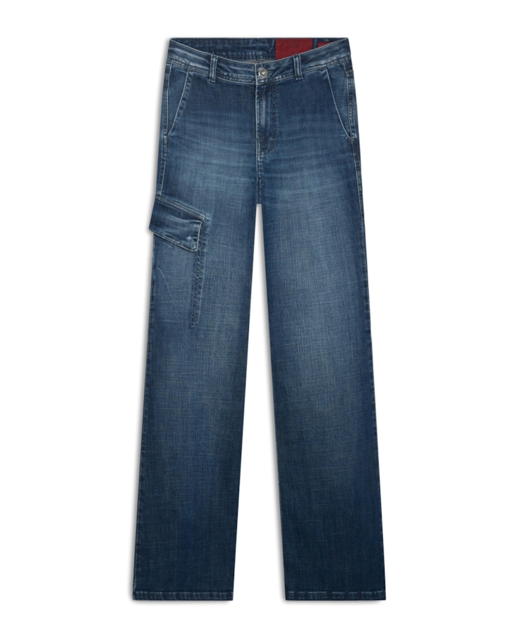Calça Visco Indigo Elastic Flare Cargo Lav.Escuro C/Pincelado
