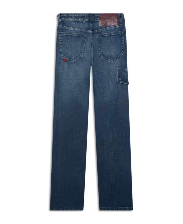 Calça Visco Indigo Elastic Flare Cargo Lav.Escuro C/Pincelado