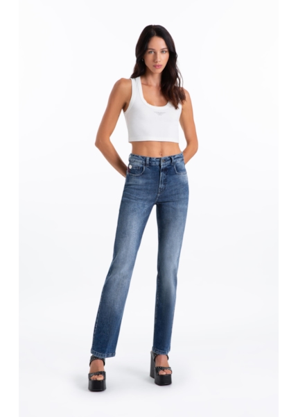 Calça Visco Indigo Elastic Gisele Reta Lav.Medio