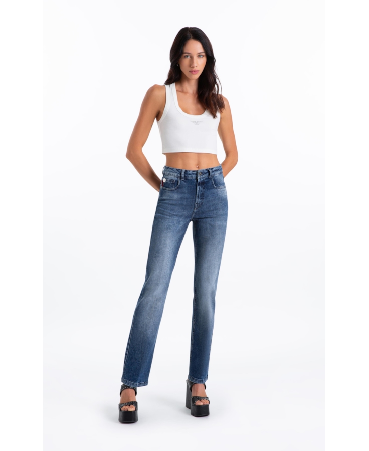 Calça Visco Indigo Elastic Gisele Reta Lav.Medio