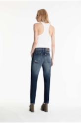 Calça Visco Indigo Elastic Mom 1885-Lav.Esc.C/ Cerzidos