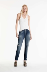 Calça Visco Indigo Elastic Mom 1885-Lav.Esc.C/ Cerzidos