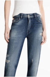 Calça Visco Indigo Elastic Mom 1885-Lav.Esc.C/ Cerzidos