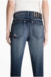 Calça Visco Indigo Elastic Mom 1885-Lav.Esc.C/ Cerzidos