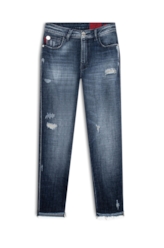 Calça Visco Indigo Elastic Mom 1885-Lav.Esc.C/ Cerzidos