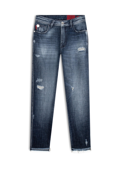Calça Visco Indigo Elastic Mom 1885-Lav.Esc.C/ Cerzidos