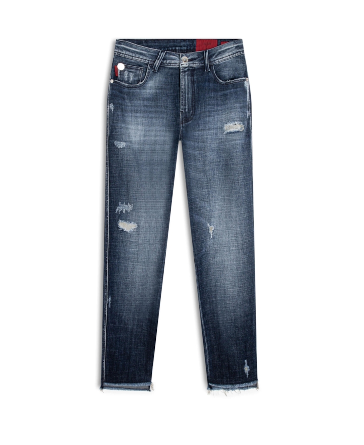 Calça Visco Indigo Elastic Mom 1885-Lav.Esc.C/ Cerzidos